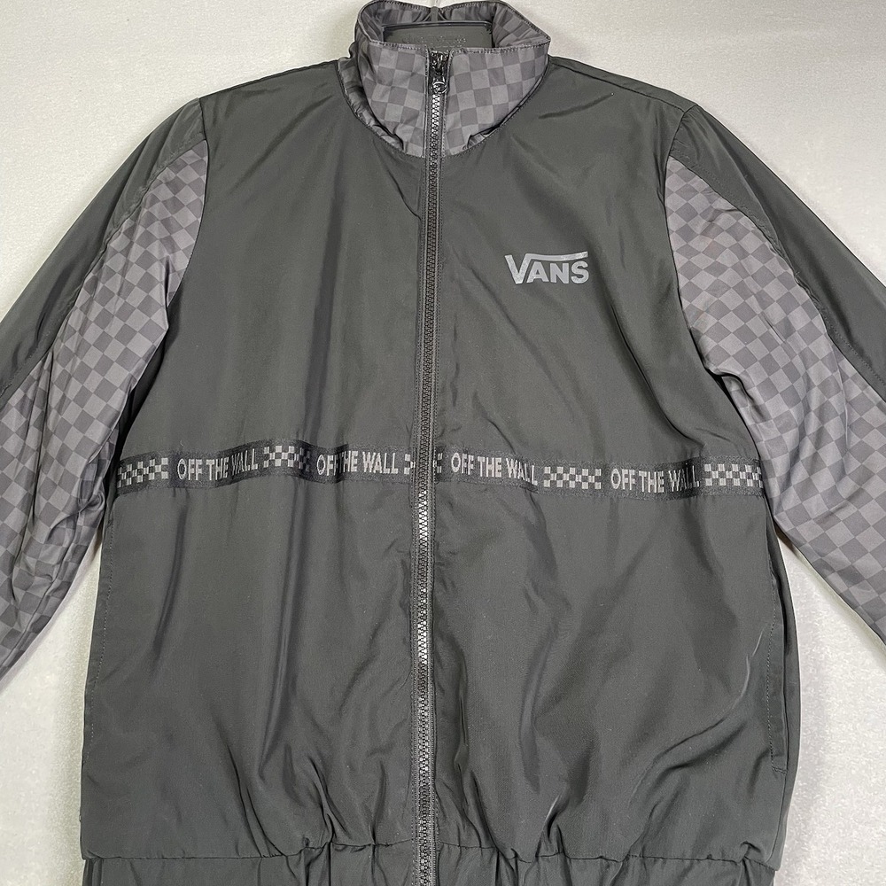 Vans Black Grey Checkered Zip Up Jacket‎ XS Women's Track Workout Street